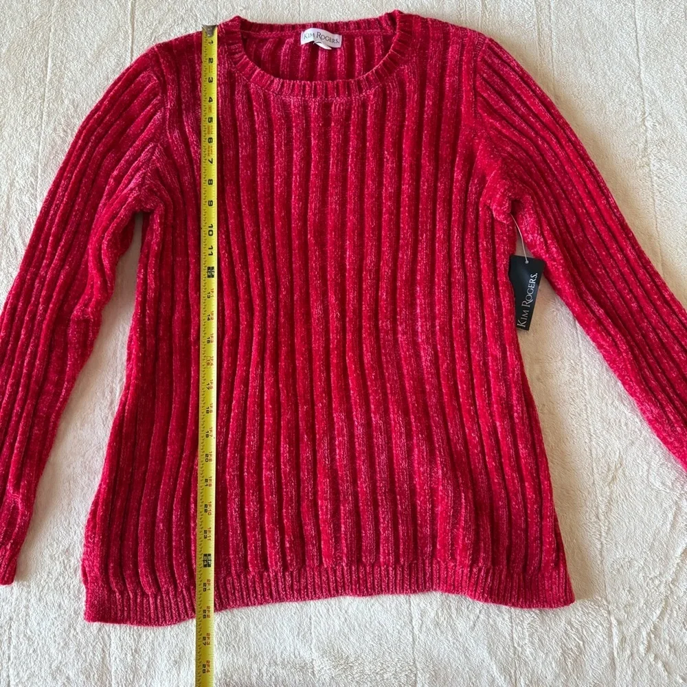 Kim Rogers Ruby Red Wide-Ribbed Knit Long Sleeve Sweater Size M NWT - Picture 4 of 7